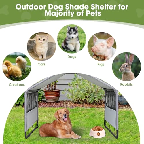 Hundehütte Outdoor für Kleine bis Große Hund, 120x120x100 cm, Wasserdicht Hundezelt für Kleintiere, Hühner, Katzen, Welpen, Hundehütte mit Mesh-Fenstern, Farbe in Grau