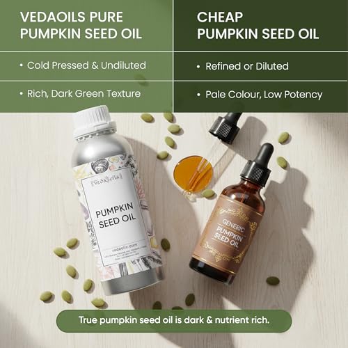 Image of VedaOils Pumpkin Seed Oil 100ml | 100% Pure & Cold-Pressed Undiluted Pumpkin Seed Oil for Hair Growth, Hair Regrowth, Scalp Care, Nails & Skin Nourishment