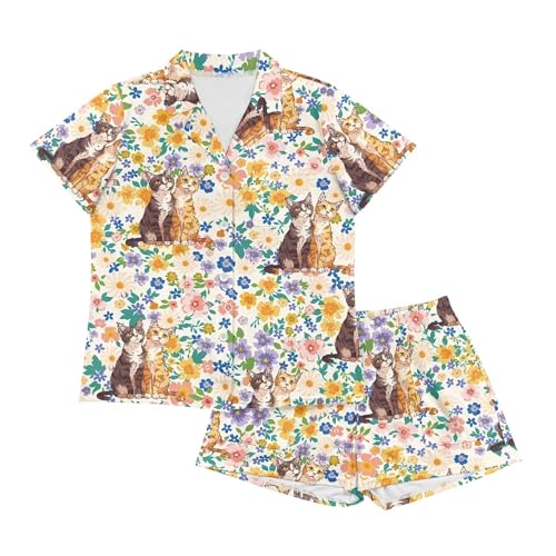 Image of Pjs Womens Short Sleeve Button Down Pajamas Set Two-Piece Nightwear with Pockets