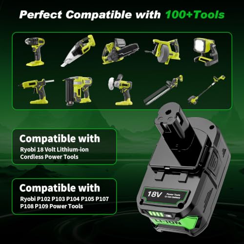 Image of 2-Pack 8.0Ah Replacement for Ryobi 18V Battery and Charger Compatible with Ryobi 18 Volt Lithium Battery Charger P117 and Batteries P108 P102 P103 P104 P105 P107 P109 P122 Cordless Power Tools