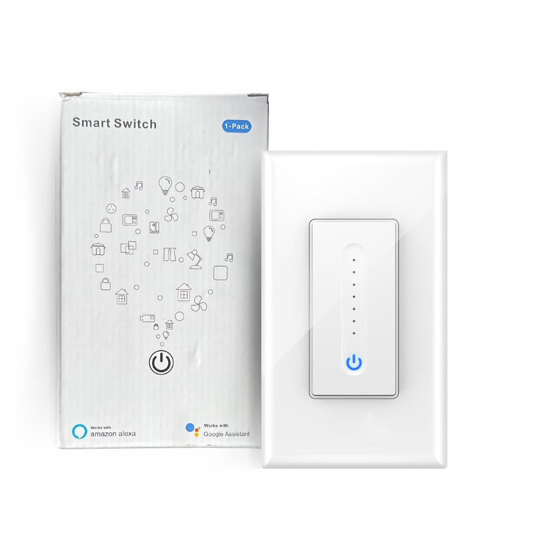 Smart Dimmer Switch with Wallplate, White, Google Home and Alexa compatible, 2.4Ghz Wi-Fi, no Hub required