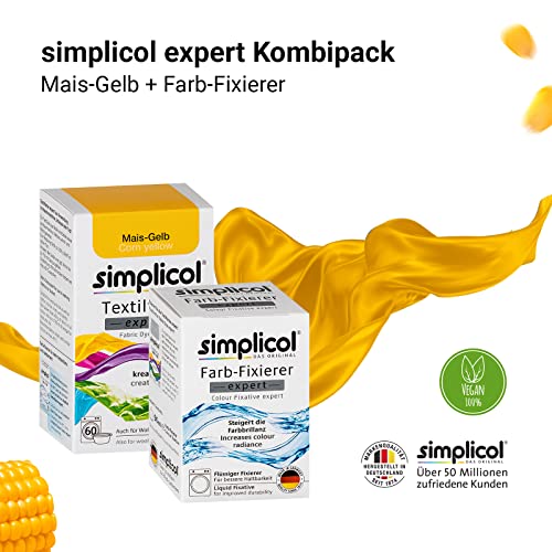 Simplicol Textile Color Expert + zestaw kombinacji utrwalacza koloru, żółcień kukurydziana 1701: kolor do prania w pralce lub ręcznego farbowania