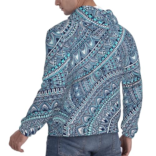 Sweat à capuche fleurs bleues homme pull polaire rétro décontracté