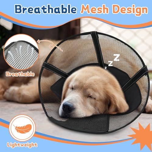 Image of Dog Cone Collar to Stop Licking, Soft Mesh Recovery Collar After Surgery with Liner, Elizabeth Cone Alternative for Medium and Large Dogs, for Surgery, Spay, Neuter, Wound Care,XS,Black