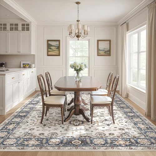Tapete decorativo 9x12 ft azul y beige lavable miniatura 4