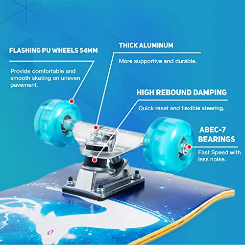 Complete Skateboards for Kids Adults, 31" x 8" Standard Skate board with Colorful Flashing Wheels for Beginners Boys Girls age 7+, 9 Layer Canadian Maple deck Pro Longboard Skateboards with Repair Kit - Thumbnail 3