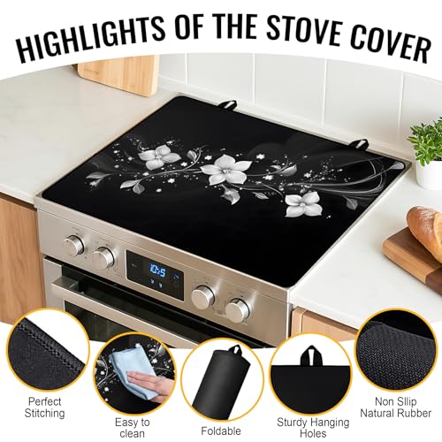 Image of Stove Top Cover for Electric Stove,Glass Stove Top Cover, Heat Resistant Glass Cooktop Cover, Stovetop Protector, Kitchen Decor, Dish Drying Mats Cover for Ceramic Washer Top 28.5x20.5 inch
