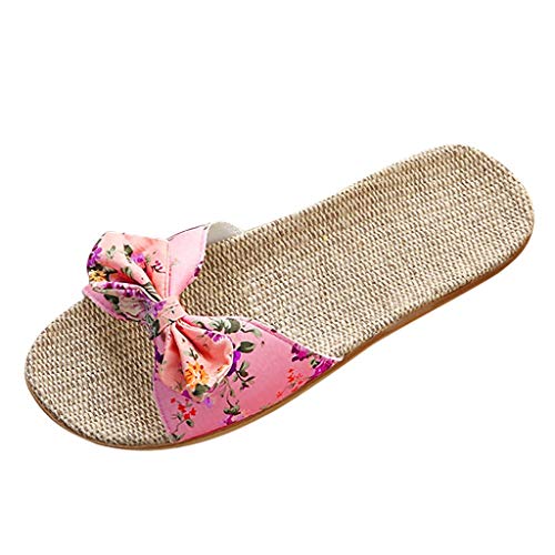 Sandales Femme Plates À Bout Ouvert Avec Noeud - Claquette Femme Confortable Maison Sandales Boheme Claquettes De Plage Chaussures Interieur Chaussons Fleur...