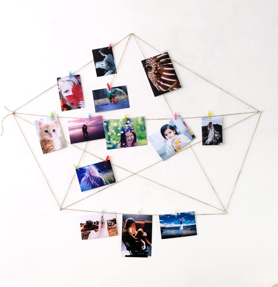 100pcs Mini Clear Hanging Photo Clips + 30m Twine for Picture Display, Arts & Crafts - Plastic Clothespins, Paper Peg Pin Craft Clips (Multi-Color) image 2