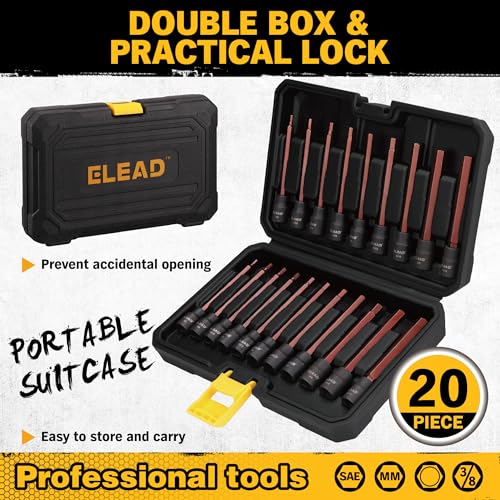 image for ELEAD 20-Piece 3/8 Inch Drive Extra-Long Allen Hex Bit Socket Set: S2 