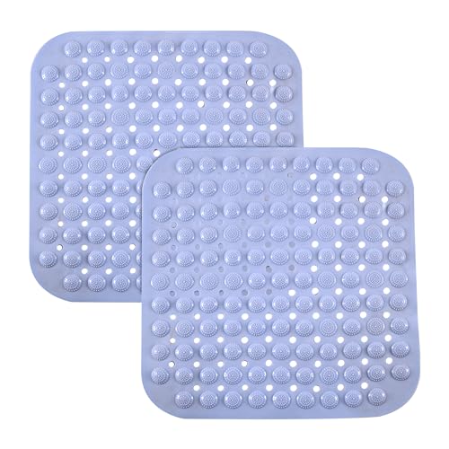 Image of Kuber Industries 2 Pcs PVC Comfy Square Bubble Shower Mat with Suction Cups and Drain Hole | PVC Small Non-Slip Bath Mat for Wash Room & Bath Tub | Sky Blue