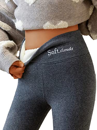 AQWEI Womens Soft Cloud Fleece Leggings Slim Casual Warm Winter Solid Pants (Fleece Lining Dark Grey Medium)