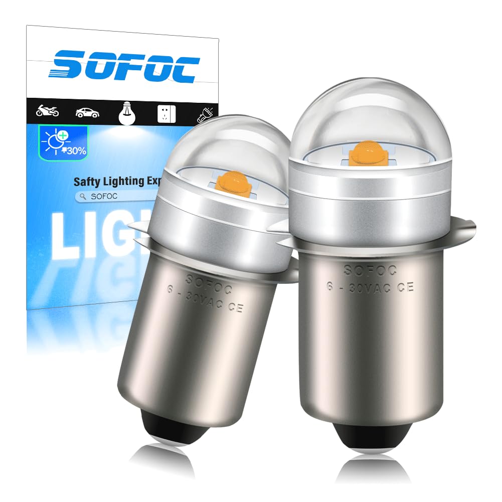 SOFOC P13.5S LED Torch Bulb 6-30V AC/DC 3000K Warm White Decorative Light DIY Indicator Lamp Outdoor/Bicycle Headlamp Penlight for Maintenance 2Pcs