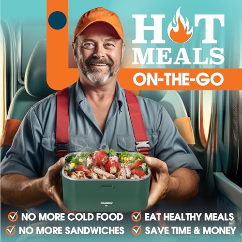 TRAVELISIMO Extra-Large Electric Lunch Box For Adults Holds up to 8 Cups - 100W Heated Lunch Box For Men 1.8L, Portable Food Warmer for Travel & Work, Loncheras Electricas Para Calentar Almuerzo by TRAVELISIMO - Used condition - US$33.03