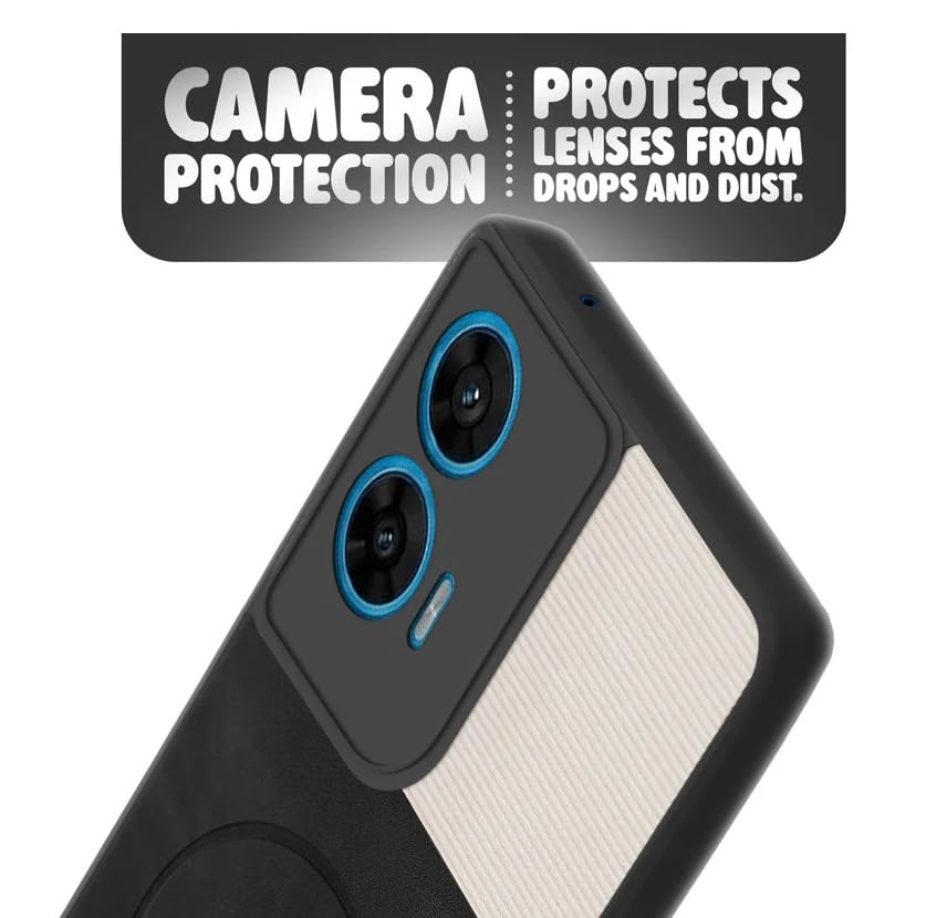 Image of Bintage CASE Mac Safe Design Hard Light Weight Back Case | Soft Border Camera Protect | Dual PU Leather Finish Back Cover Compatible for Motorola Edge 50 Fusion - White & Black