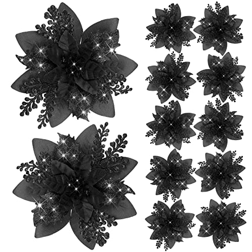 La Mejor Recopilación de Ãrboles de navidad los mejores 10. 41 Canlierr 5,7 Pulgadas Flores de Pascua Artificiales Flores Brillantina Navidad con Clips Adorno de Flores ¨¢rbol de Navidad (Negro, 12 Piezas)