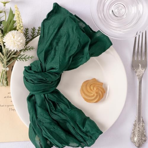 Image of MLMC 24 Pack Emerald Green Cheesecloth Napkins Boho Rustic Gauze Cloth Napkins Washable 21 inchx21 inch for Wedding Bridal Shower Birthday Anniversary Dinner Decor