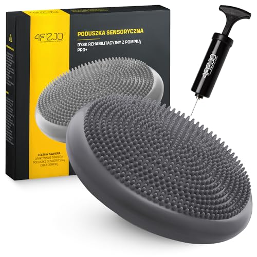 4FIZJO Sensorisches Balancekissen, Ballsitzkissen mit Pumpe, 33cm Durchmesser, PRO+, Orthopädisches Sitzballkissen, Luftkissen, Sitzkissen, Bürostuhl, Balance Kissen für Core, Yoga, Koordination, grau