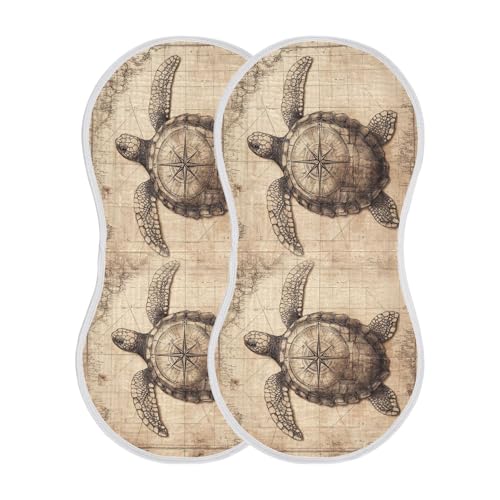 Kigai Turtle on Map Baby Muslin Burp Cloths 2 Pack, Soft 4 Absorbent Layers Cotton Burp Rags for Newborn Girls Boys