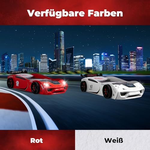 TRAUMMÖBEL Autobett Turbo V2 Kinderbett im Rennwagen-Design mit Lattenrost Farbe Rot