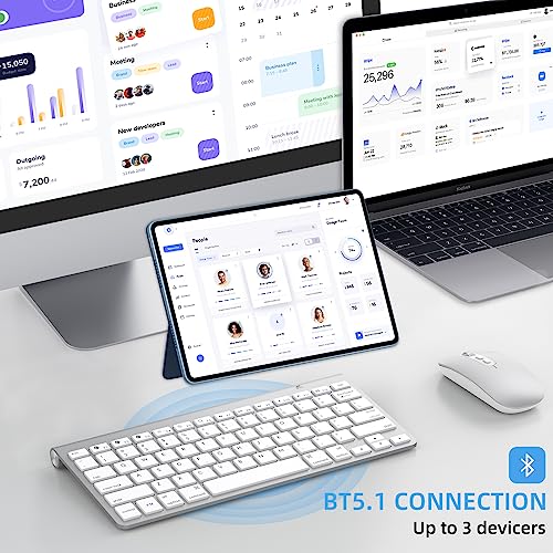 Image of cimetech Wireless Keyboard, Bluetooth Ultra-Slim Portable Mini Keyboard for iPad /Tablet /Mac /Laptop /Desktop- Silver