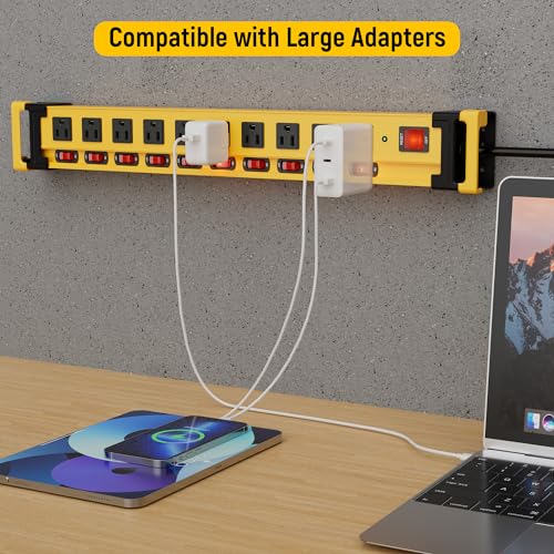 Plug'N Power Strip 10 Outlet,3300J Surge Protector With Individual Switches,9Ft Power Cord 14Awg/15Amp/1875W,Heavy Duty Metal Power Strip With Cord Manager,For Workshop,Garage,Shop,Home thumb #2