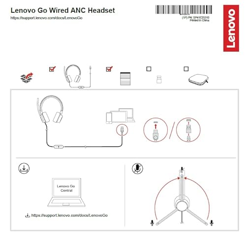 Lenovo Go Wired GXD1C99243 Casque ANC Gris tempête