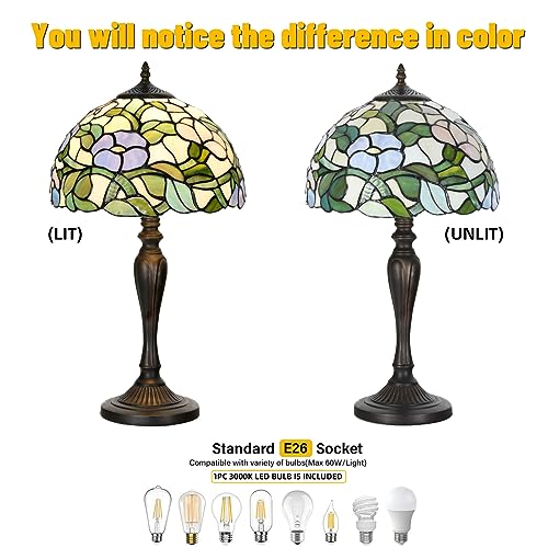 Image of TL0005 Tiffany Table Lamp Bedside Stained Glass Lamp Spring Floral Design Reading Desk Light 12X21.5 Inches for Bedroom Living Room Home Office, lED Bulb Included