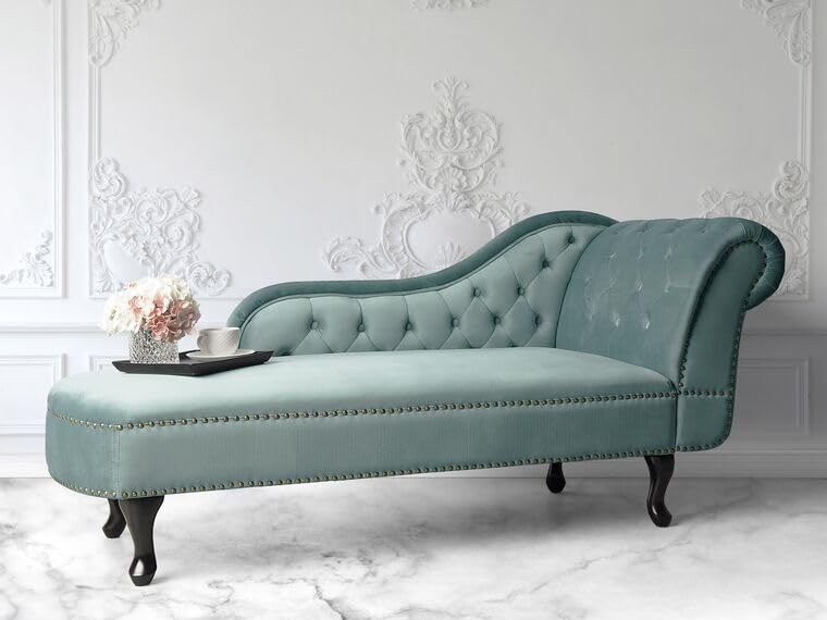 Image of Velvet Modern Chesterfield Chaise Lounge Couch 166 X 63 X 76 for Your Loving Space (Mint Green, Right Arm)