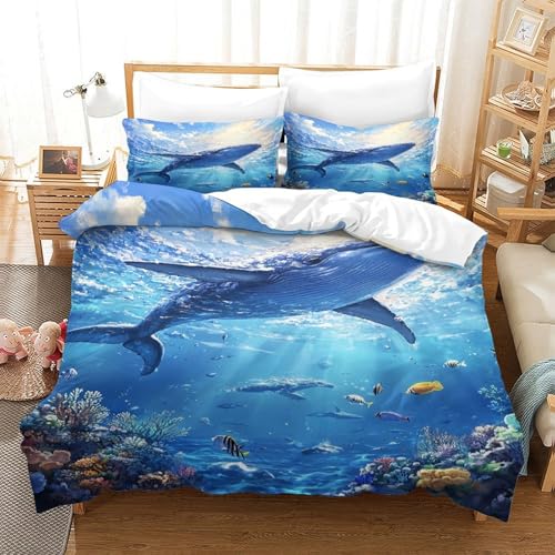 Parure de lit 140x200 ocean housse de couette microfibre fermeture eclair