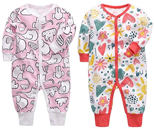 CHUBBYBUN BABY 2-Pack Cotton Footless Long Sleeve Romper Jumpsuit Sleep and Play (Girl Red, 12-18 Months)