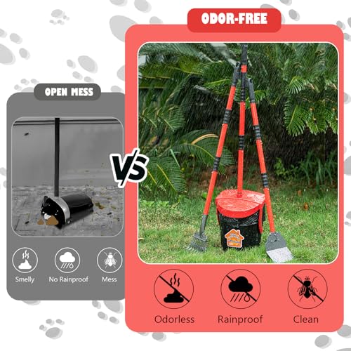 Image of HUZSV Dog Pooper Scooper With Bag Attachment,Heavy Duty Metal Rake&Spade Swivel Bin,NonBreakable Poop Scoop for Small Large Dogs,Includes 100 Waste Bag Odorless Design Easy to Use on Grass,Dirt,Gravel