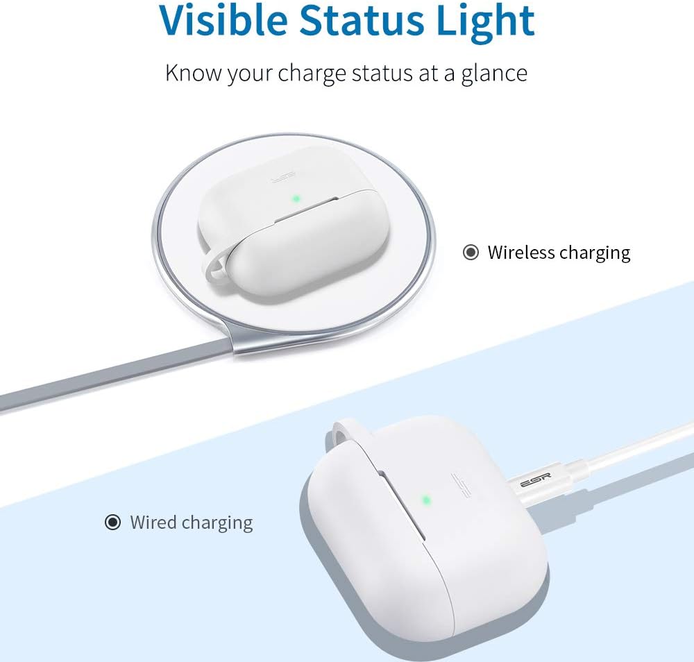ESR Cover Compatible with AirPods Pro, LED Frontal Visibile, Supporto per Ricarica Wireless, Copertura Protettiva in Silicone, Protezione per Airpods Pro 3 gernerazione, Bianco