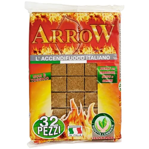 Sicignano | Arrow - Encendedor ecológico e inodoro para barbacoa, estufas, chimeneas, cubos de encendido, tabletas para parrilla, paquete de 32 unidades, no tóxico, encendido rápido, fabricado en