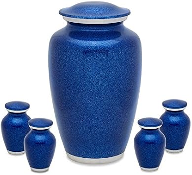 Blue Pearl Adult Urn with 4 matching keepsake token urns