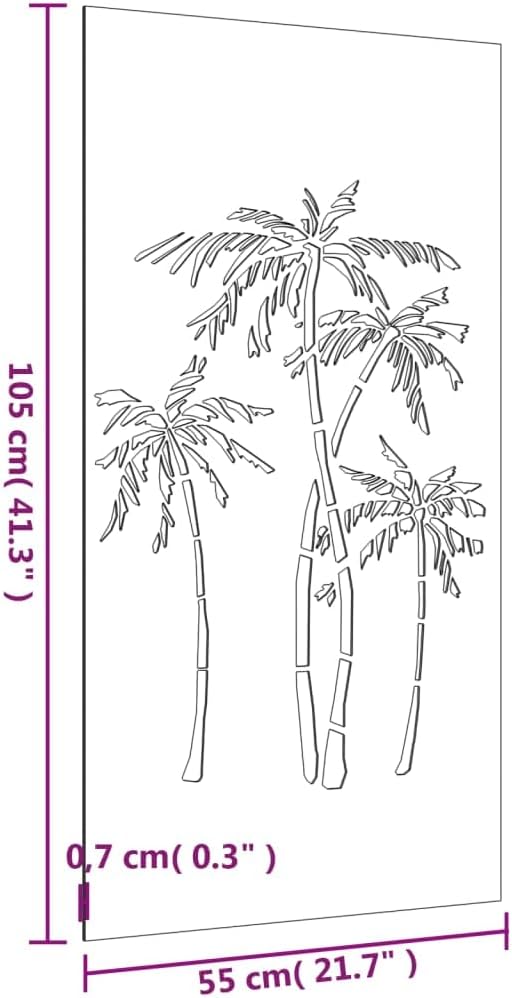 vidaXL Patio Wall Decoration - 41.3"x21.7" Corten Steel y Palm Tree Design - Durable Weathering Steel Construction - Easy Installation - Natural Aesthetic Appeal for Outdoor Spaces