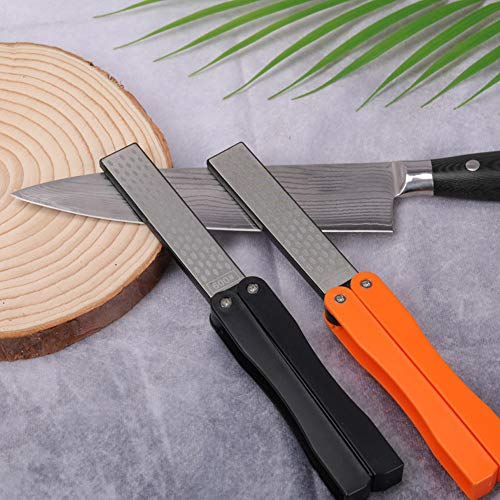 Osftbvt Diamond Knife Sharpener #400/600 Pocket Sharpening Stone Double Sides Folding Portable Orange - 1Pcs #TOP2
