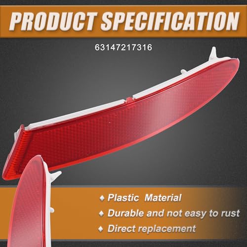 Image of X AUTOHAUX Rear Right Bumper Reflector Light Cover for BMW X3 F25 2010-2017 W /m Sport Package 63147217316 Red