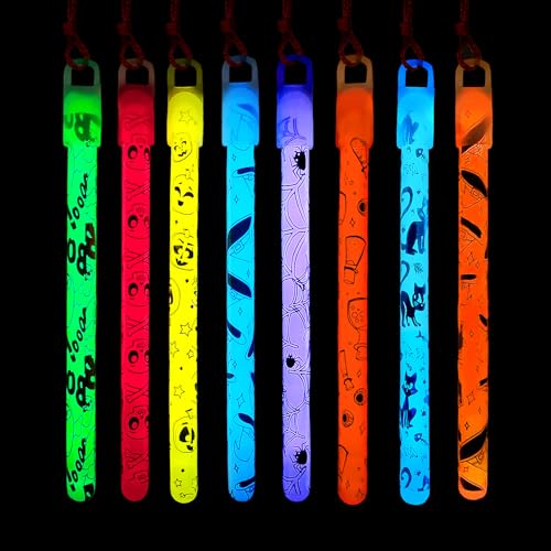 Montrestar 8 Piezas Varitas Luminosas Halloween, Barritas y Palos Fluorescentes Colgantes para Fiestas, Regalos y Relleno para Bolsas de Dulces