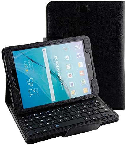 Smart Keyboard Case for Samsung Galaxy S2 Model SM-T810 Tablet Case, Slim Lightweight Stand Cover with Detachable Wireless Bluetooth Keyboard Folio Compatible Samsung S2 9.7 T813/T815 (Black)