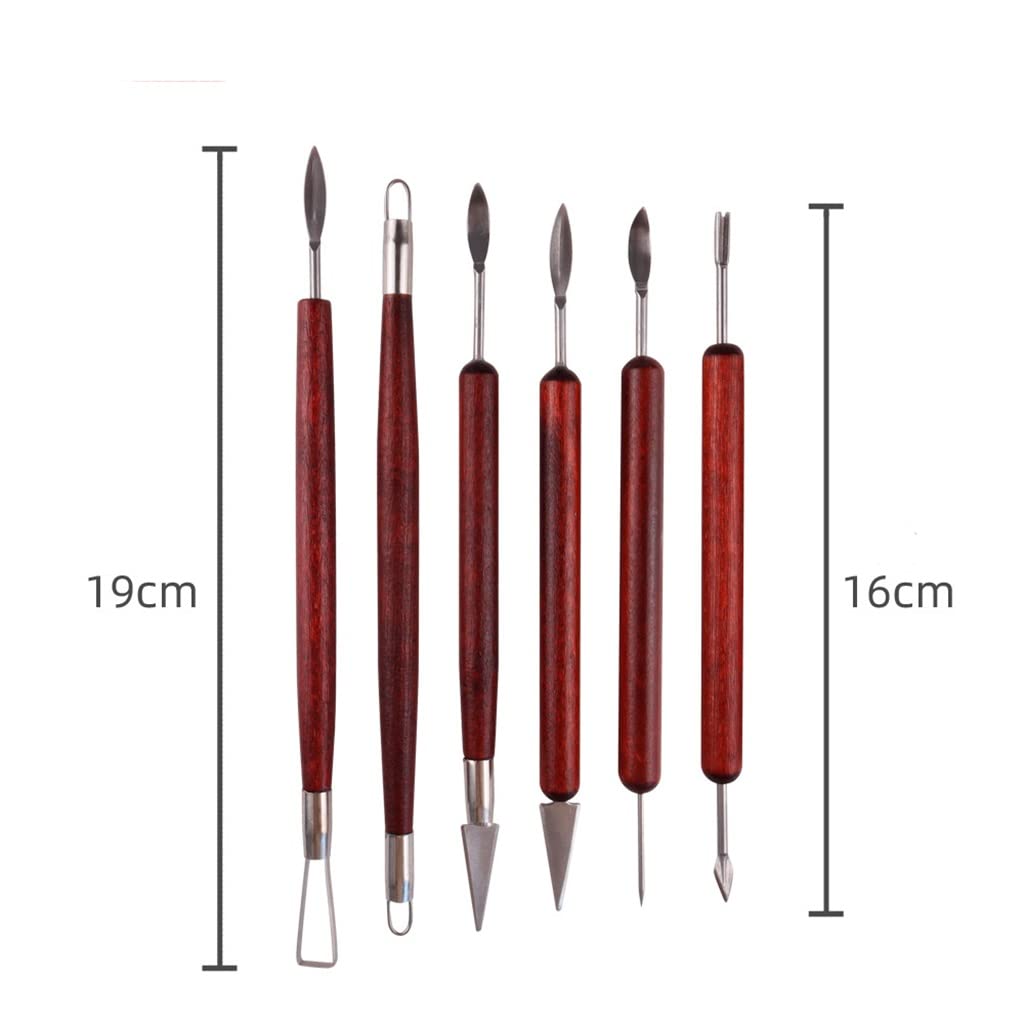 Herramientas de cerámica 12 piezas Herramientas de escultura de cerámica de madera roja Moda DIY Modelado de cerámica Cortador de madera Cortador de talla de arcilla polimérica Niño Adulto (Tamaño :