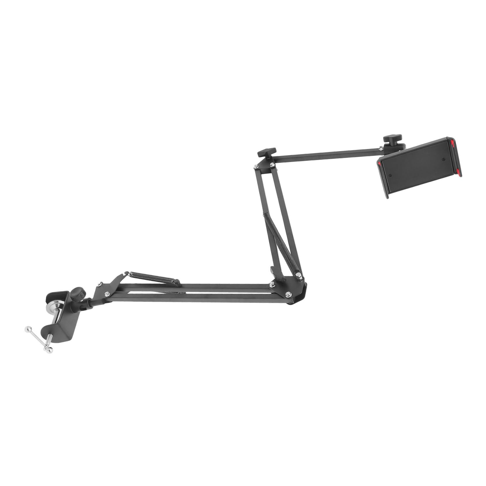 HEMOTON Soporte Giratorio Plegable para Tablet y Teléfono de Escritorio, Brazo Telescópico de Metal Negro para Liberar Manos en Escritorios y Sillones