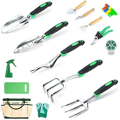 Garden Tools Set Crenova 34-Piece Heavy Duty Gardening Tools with Pruning Shears & Handle Storage Organizer, Aluminum Manual Gardening Kit for Gardening, Succulent Tools Gifts for Men or Women (34pcs) Cover