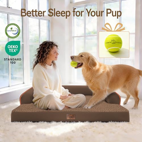 Image of Comfort Expression Washable Orthopedic Dog Bed for Extra Large Sized Dogs | Waterproof Memory Foam Pet Bed 42x30 Inch with Removable Cover with Non-Slip & Bolster, Dark Brown