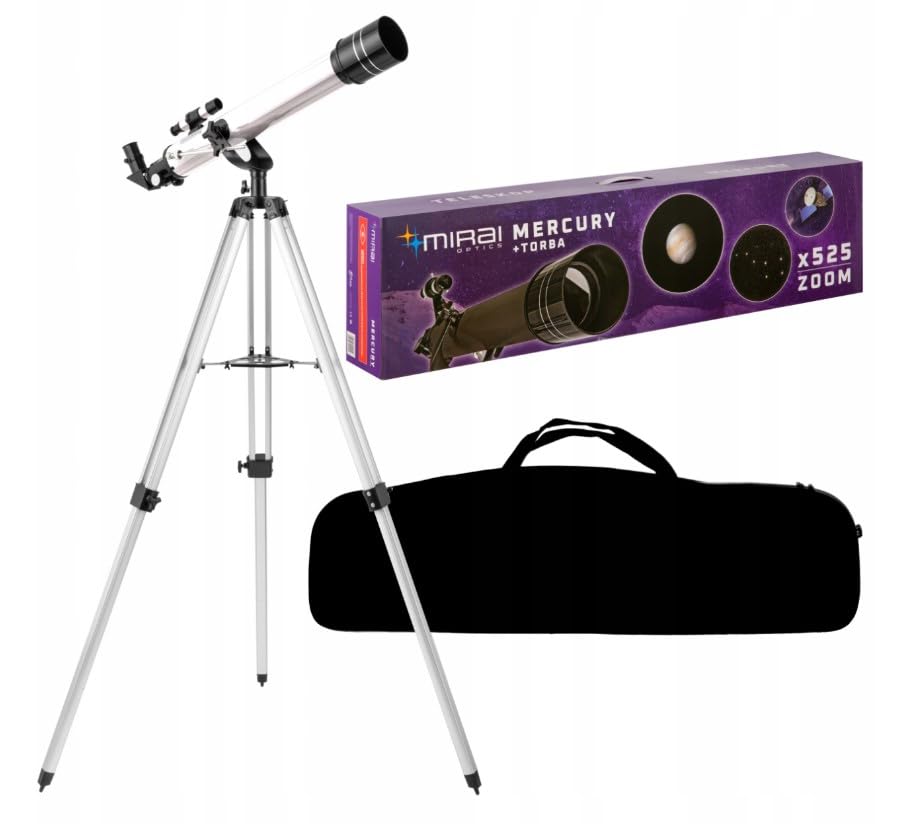 MERCURY Profesjonalny Teleskop Astronomiczny Refrakcyjny | Zoom do 525x | Ogniskowa 700 mm | 3 Okulary | Soczewka Barlowa | Adapter do smartfona | Torba | Filtry słoneczny i księżycowy