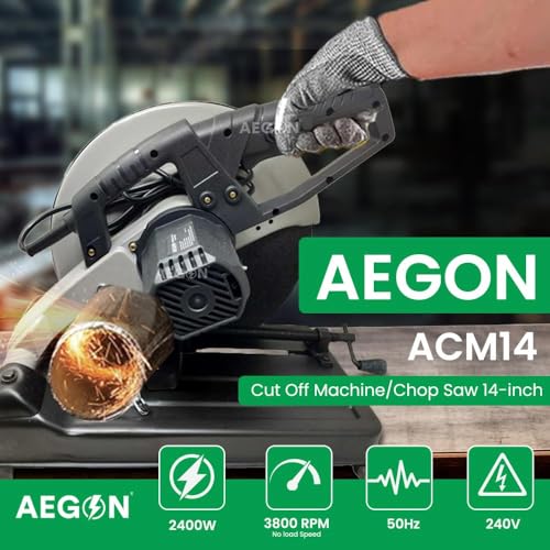 Image of AEGON ACM14 Cut Off Machine /Chop Saw 14-inch, 2400W, 3800 Rpm with Locking Chain & Variable Speed Control For Cutting Metal, Steel Pipe, TMT, Rebars, PVC Channels and Angles Metal Cutter