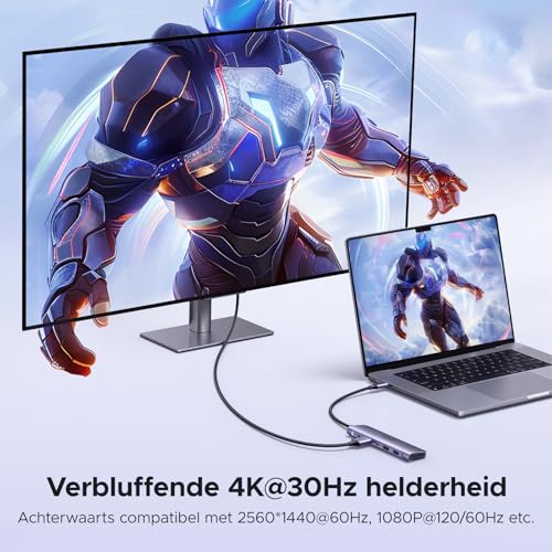 UGREEN 7-in-1 USB C hub 4K HDMI 30Hz, 100W PD opladen, USB C 3.0, 2x USB A 3.0, SD/MicroSD kaartlezer - Afbeelding 5