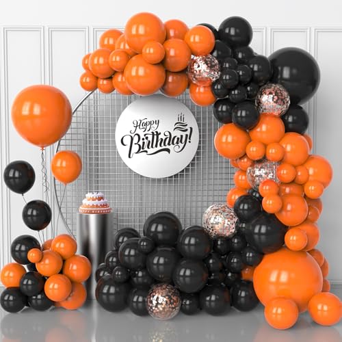 Image of Orange And Black Balloons Arch Kit,130 Pcs Rose Gold Confetti Balloons Garland for Easter Birthday Halloween Birthday Party Decoration