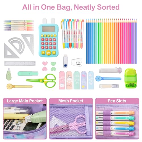 Image of Pencil Case for Girls - Cute Zipper Pencil Pouch for Girls Sparkly Kids Pencil Box Pencil Bag for School, Pencil Cases Only (Glitter Purple, Tie-dye)