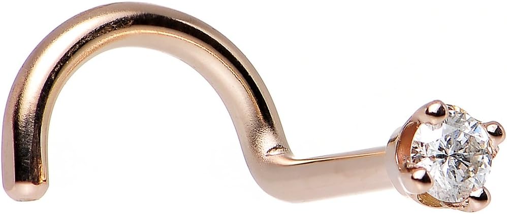 Body Candy Solid 14k Rose Gold 2mm Cubic Zirconia Right Nose Stud Screw 18 Gauge 1/4"